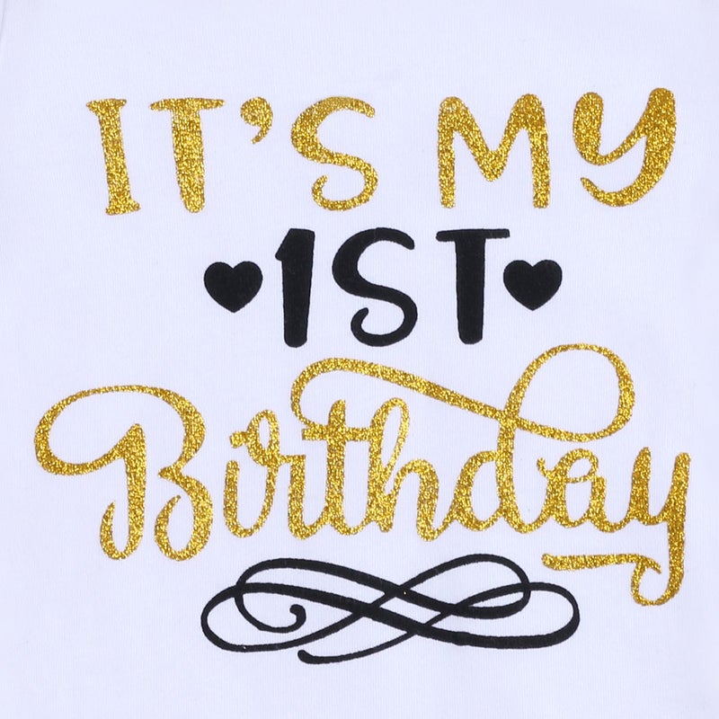 OBEEII Itâ€™s my 1st Birthday Outfit Baby Girl Jumpsuit Tutu Skirt Glitter Headband Leg Warmers Clothes 4pcs Set Cake Smash Baby Shower Black 1st Birthday 1 Year Old - Image 2